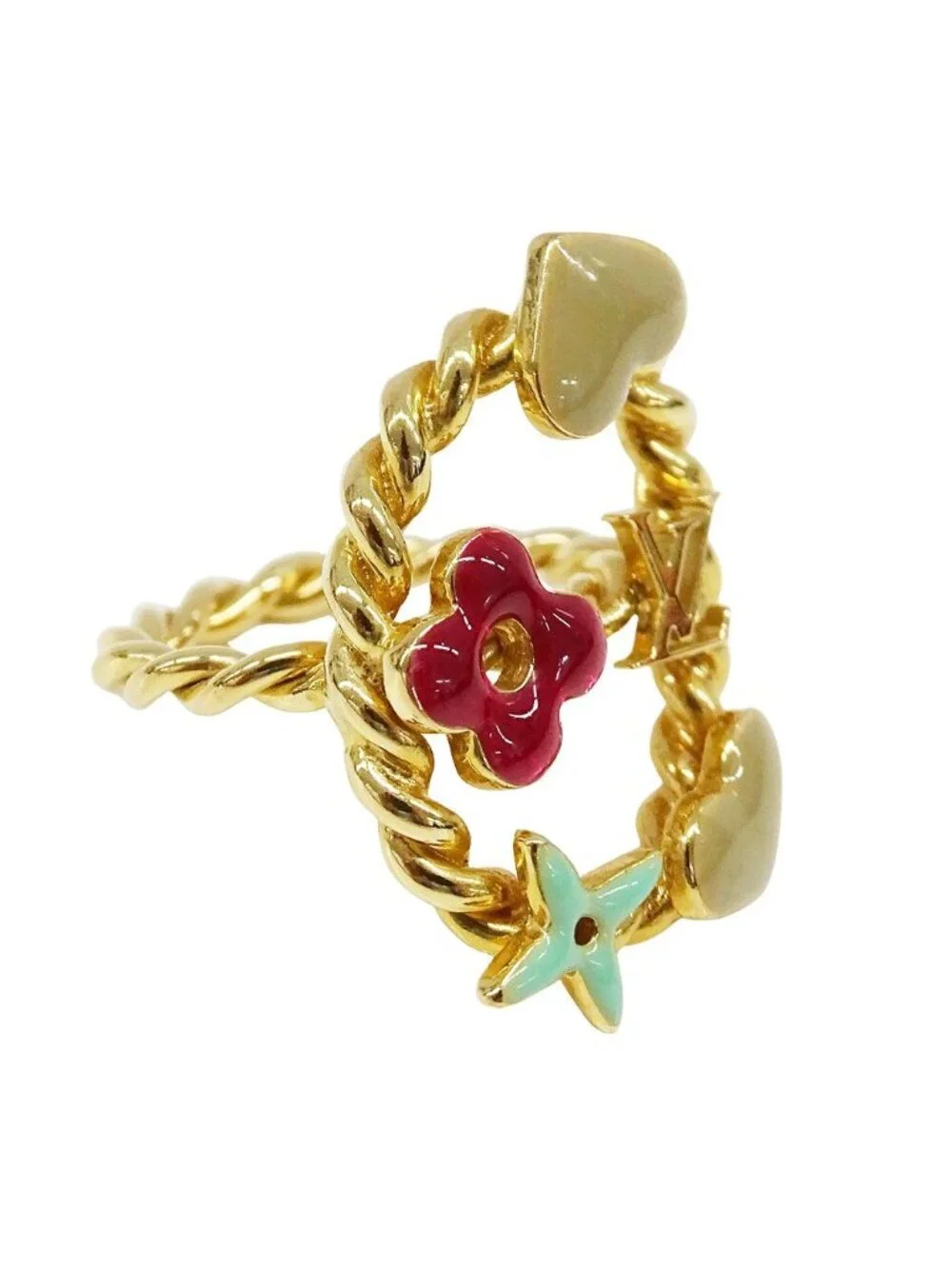 Louis Vuitton Ring Bark Sweet Monogram Gold Multicolor Large Logo Presence